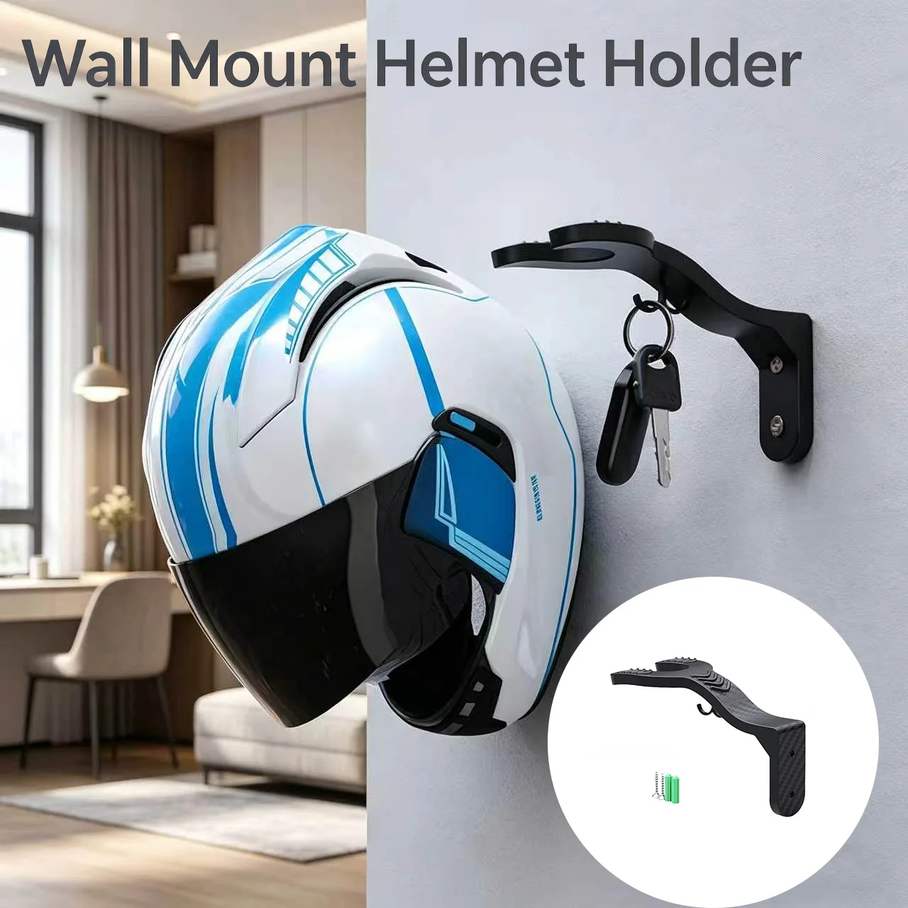 Wall Mount Helmet Holder Rack Motorcycle Helmet Display Hanger Stand Multi-purpose Wall Hook Storage for Helmet Hat Organizer