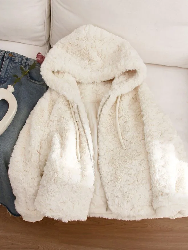 

Retro Short Fur Jacket with Hood for Women Youthful Warmth Style Lamb Fur Leather Coat Trendy Winter Ins Coat