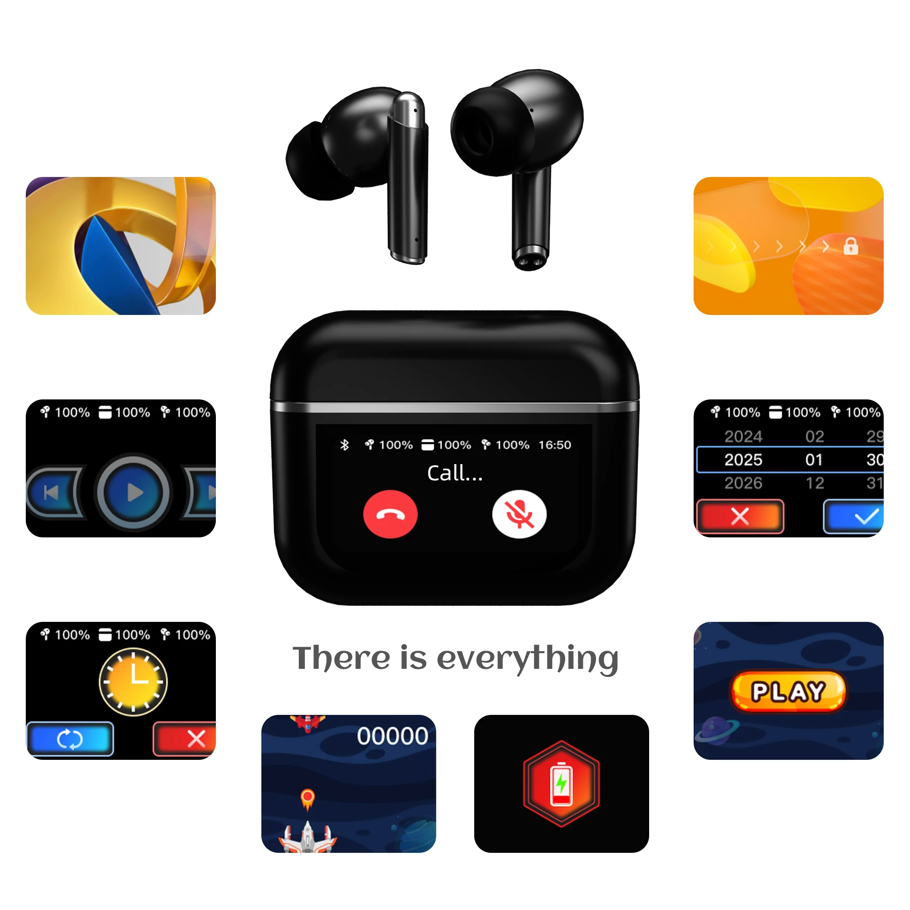 스마트 컬러 스크린 무선 블루투스 노이즈 캔슬링 헤드폰, 초장시간 배터리 수명 및 무지연 게이밍 헤드폰