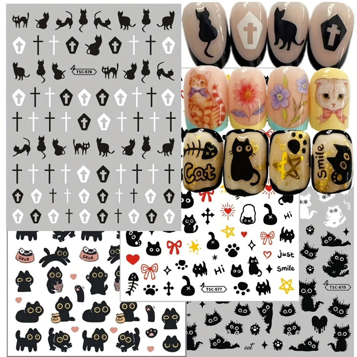 

TSC-615 Retro Cute Cats 3d nail slider anime 3d Nail sticker Nails products for nails