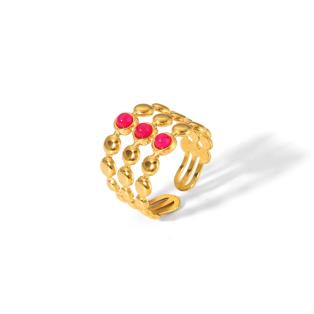 Vintage Naturstein Geometrischer Vergoldeter Edelstahlring Verstellbarer Türkisring Trendiger Modischer Schmuckring für Damen – Detail 12