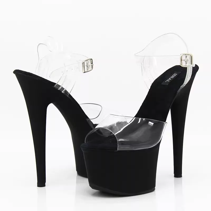 17cm/7Inch High Heel Sandals Transparent Upper Electroplated Stiletto Heels Pole Dancing Sandals For Women Shoes Party