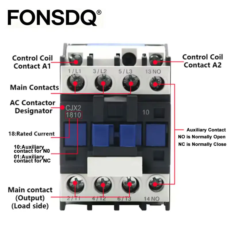 CJX2 9A 12A 18A 25A 32A 50/60HZ LC1 AC Contactor Din Rail Mounted 3P+1NO/1NC AC24V 110V 220V 380V NO or NC AC Contactor