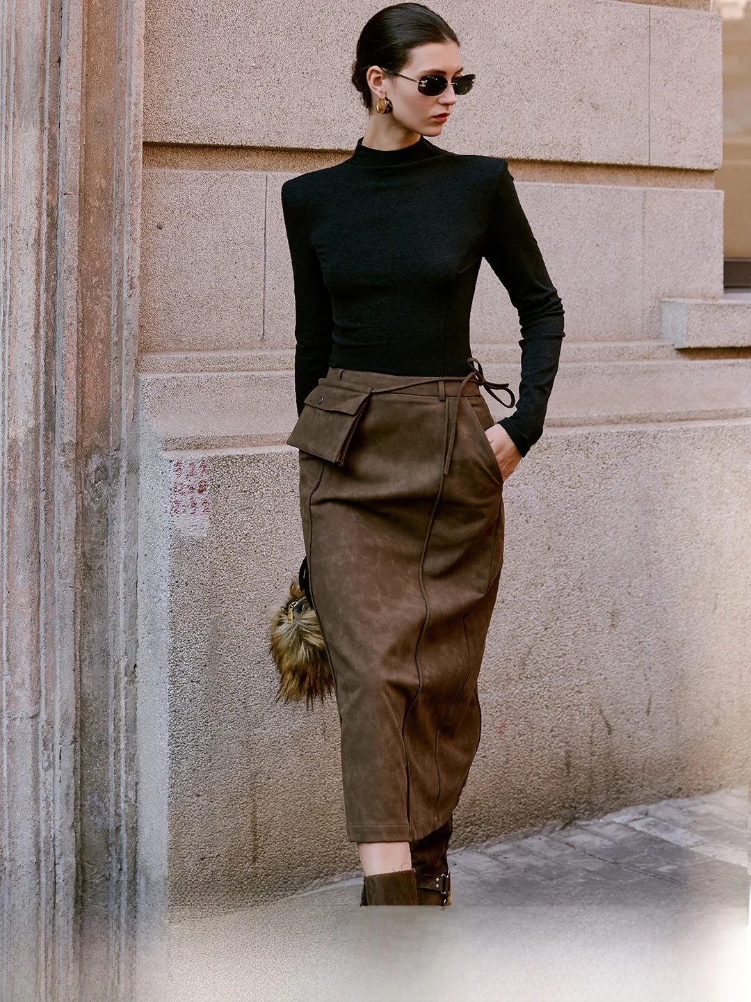 

Юбка женская Luna7xi Retro Ele Midi A-Line с двойными карманами, простая, для повседневной носки, с высокой талией, из искусственной кожи, для женщин