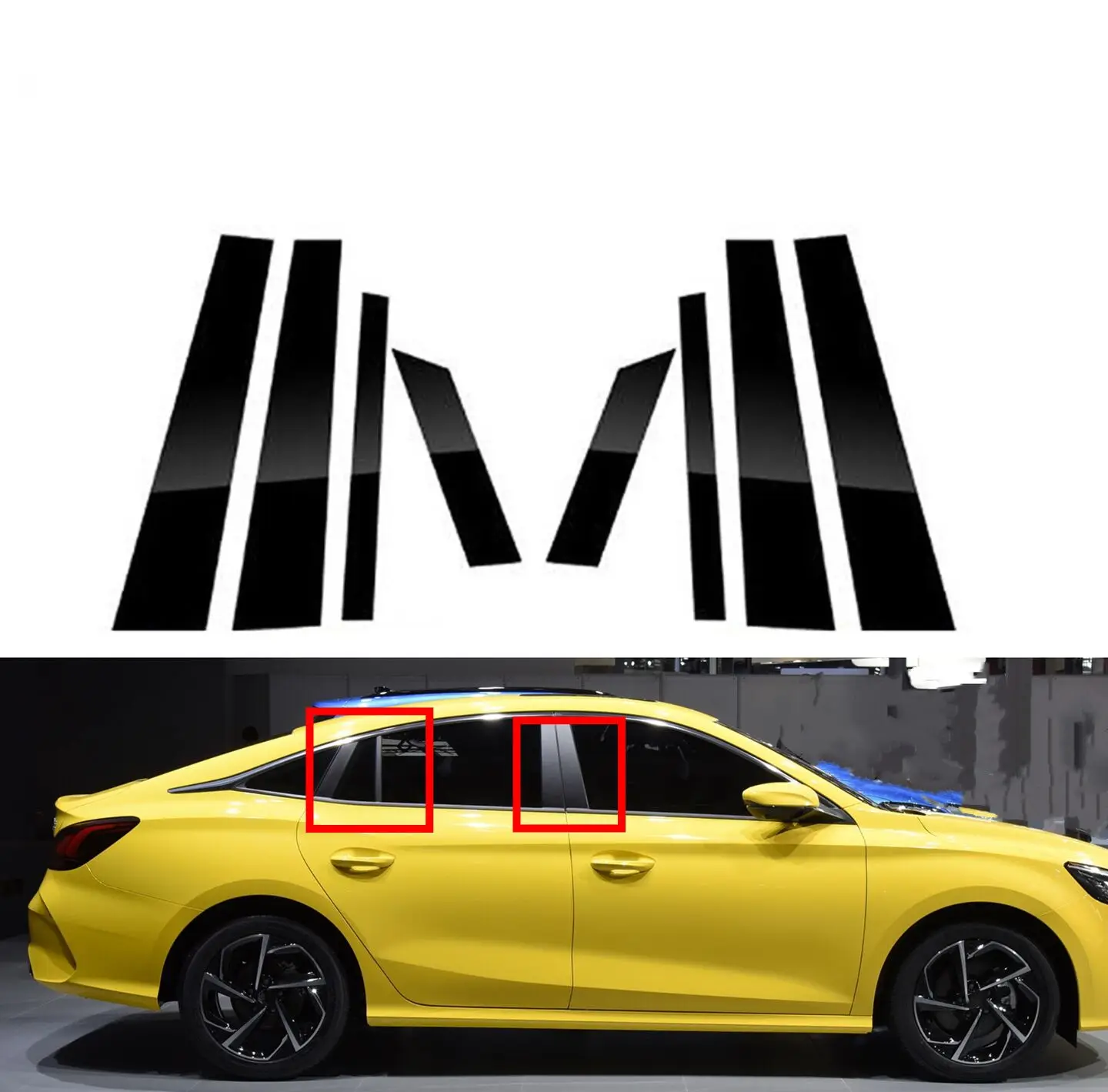 

For MG 5 MG5 GT 2020 2021 2022 2023 8PCS Polished Pillar Posts Door Window Door Column B C Pillars Post Cover Gloss Paino Black