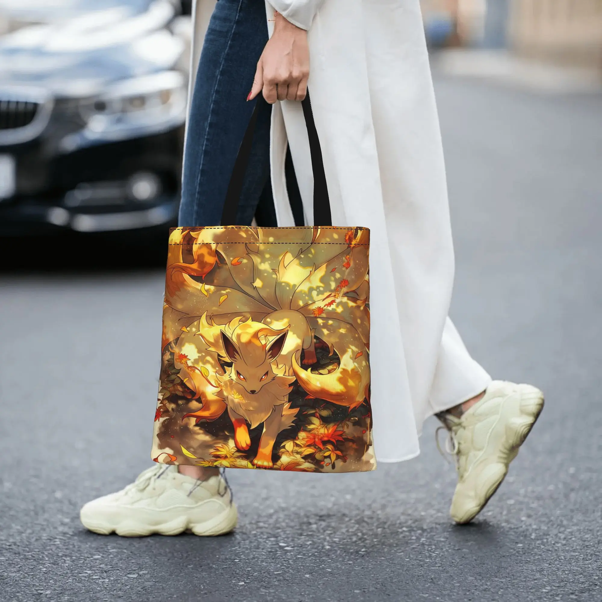 Customized pokemon Women's Bag Shopping Bag Reusable Double Sided Canvas Tote Bag Shoulder  Handbag
