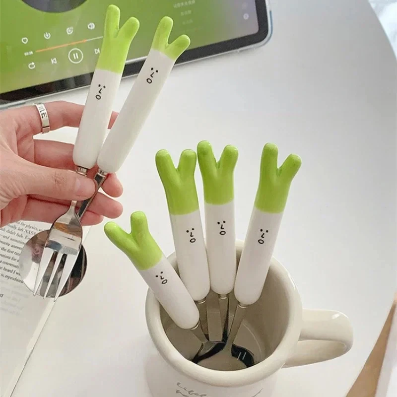 Cartoon Onion Ceramic Spoon Fork Set Tableware Portable Lunchware Stainless Steel Travel Tableware Kitchen Accessories