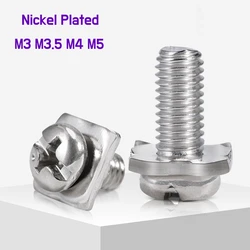10~30pcs M3 M3.5 M4 M5 Nickel Plated Terminal block screw pan head with square washer Pan head cross two combination screws