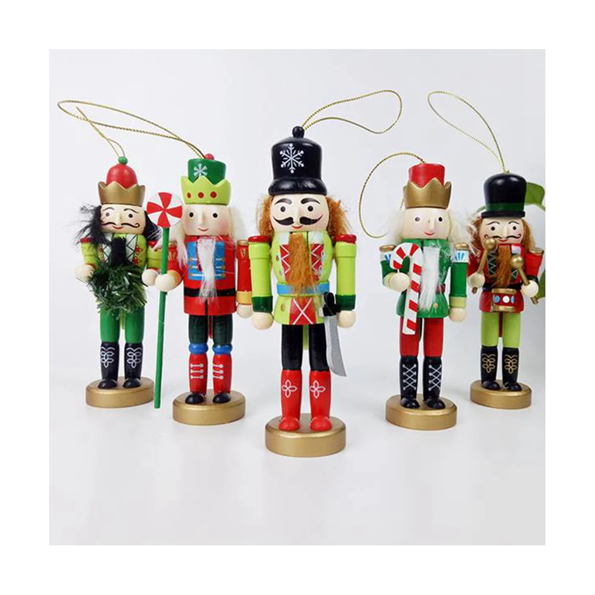 5Pcs 12cm Nutcracker Christmas Soldier Ornament Puppet Christmas Figure Ornament Desk Decoratio