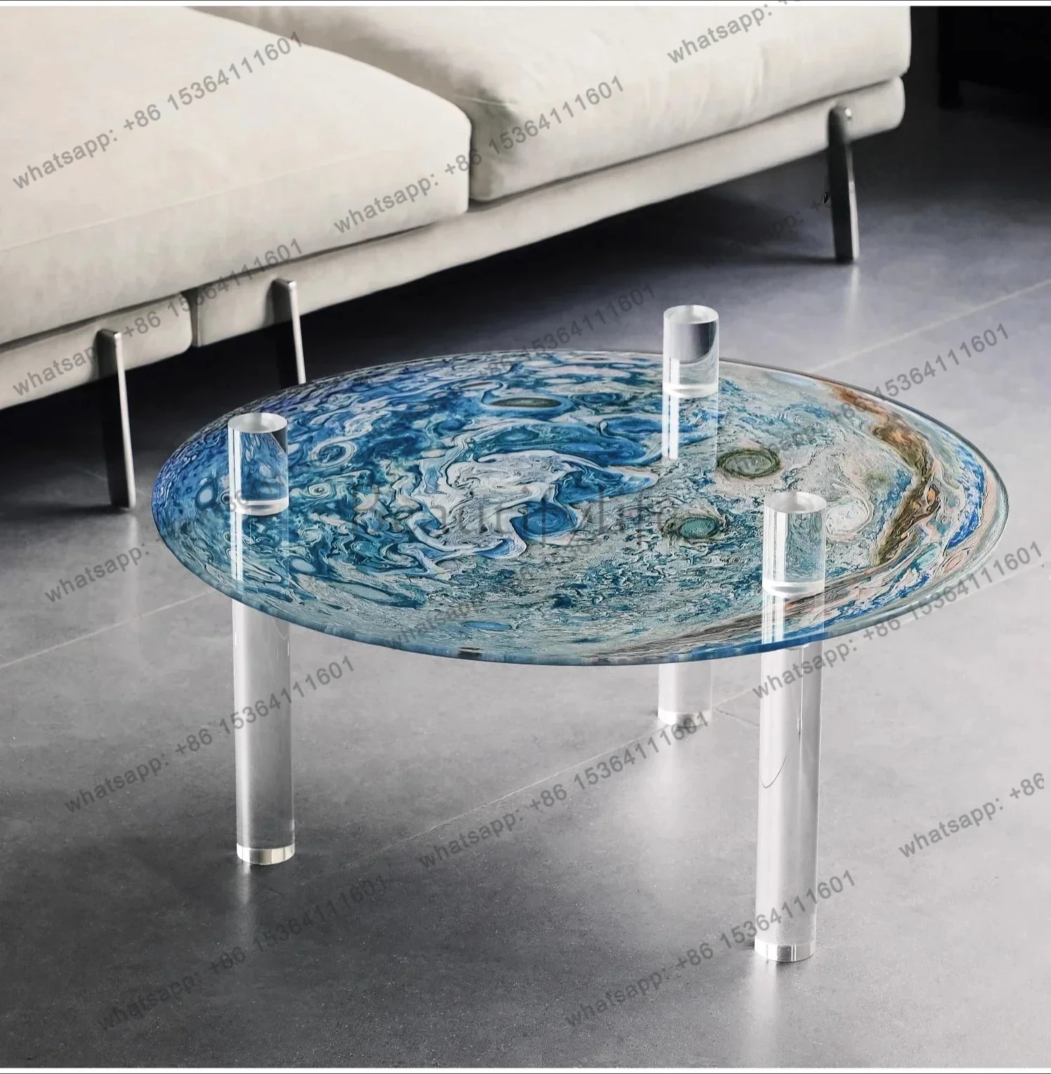 

yj32 FTavolino da caffè moderno avanzato Jupiter, tavolino da caffè rotondo in acrilico minimalista di design di nicchia