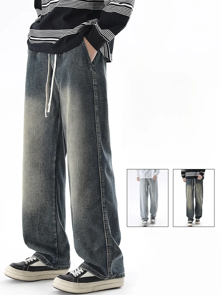 

Мужские джинсы свободного прямого кроя в стиле ретро, весна-осень, новые, широкие штанины, американский стиль, уличный тренд, брендовые джинсы для парней