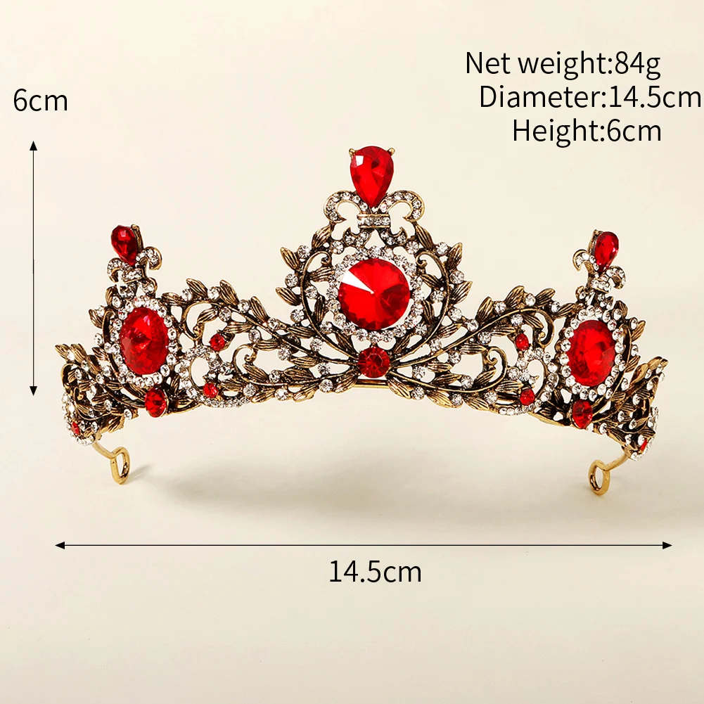 تاج باروكي كوين أحمر اللون ، كريستال وتيجان ، تيجان للنساء ، زي الهالوين ، إكسسوارات الشعر