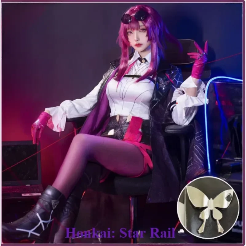 Kafka Cosplay Game Honkai: Star Rail Costume Black Pink Coat Shirt Wig Full Set Role Play Outfit Cool New Year Clothes Women