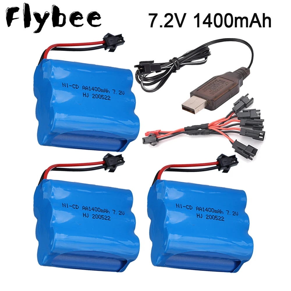 7.2v 1400mah NiCD Battery + USB Charger For Rc toys Car Tanks Train Robot Boat Ni-CD AA 700mah 7.2v Rechargeable Battery SM Plug