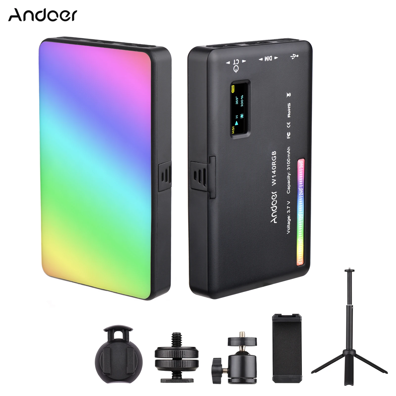 Andoer W140 RGB LED Video Light Kit Pocket Video Conference Lighting with Desktop Tripod for Vlog Live Streaming Online Meeting