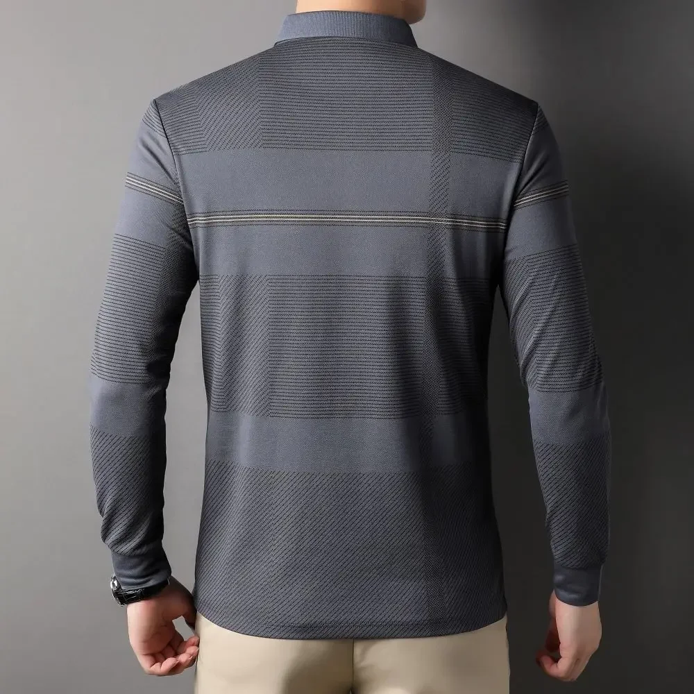 Long-Sleeved Polo-shirt Men'S New Casual Striped Bottom T-Shirt For Spring Slim Fit With Cotton Lapels Underneath R5016