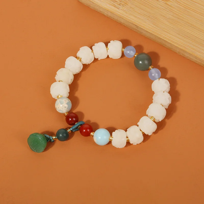 Fidelity White Jade Bodhi Lotus Carving Bracelet Dongling Yulianpeng Bracelet Gift