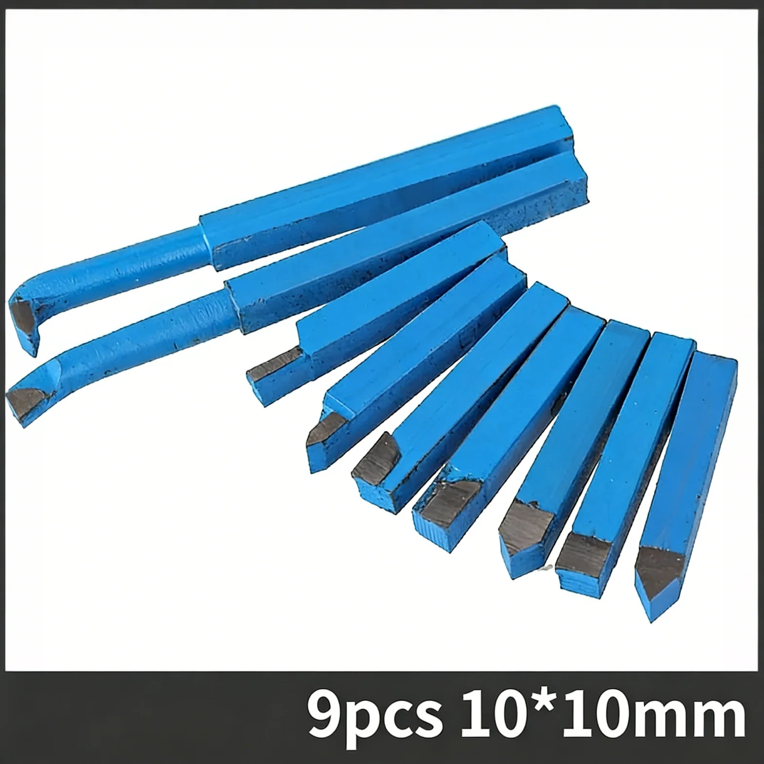 9pcs Blue Alloy Brazed Carbide Lathe Tool Bits 10x10mm Metal Turning CNC Lathe Welding Tools for Precision Machining