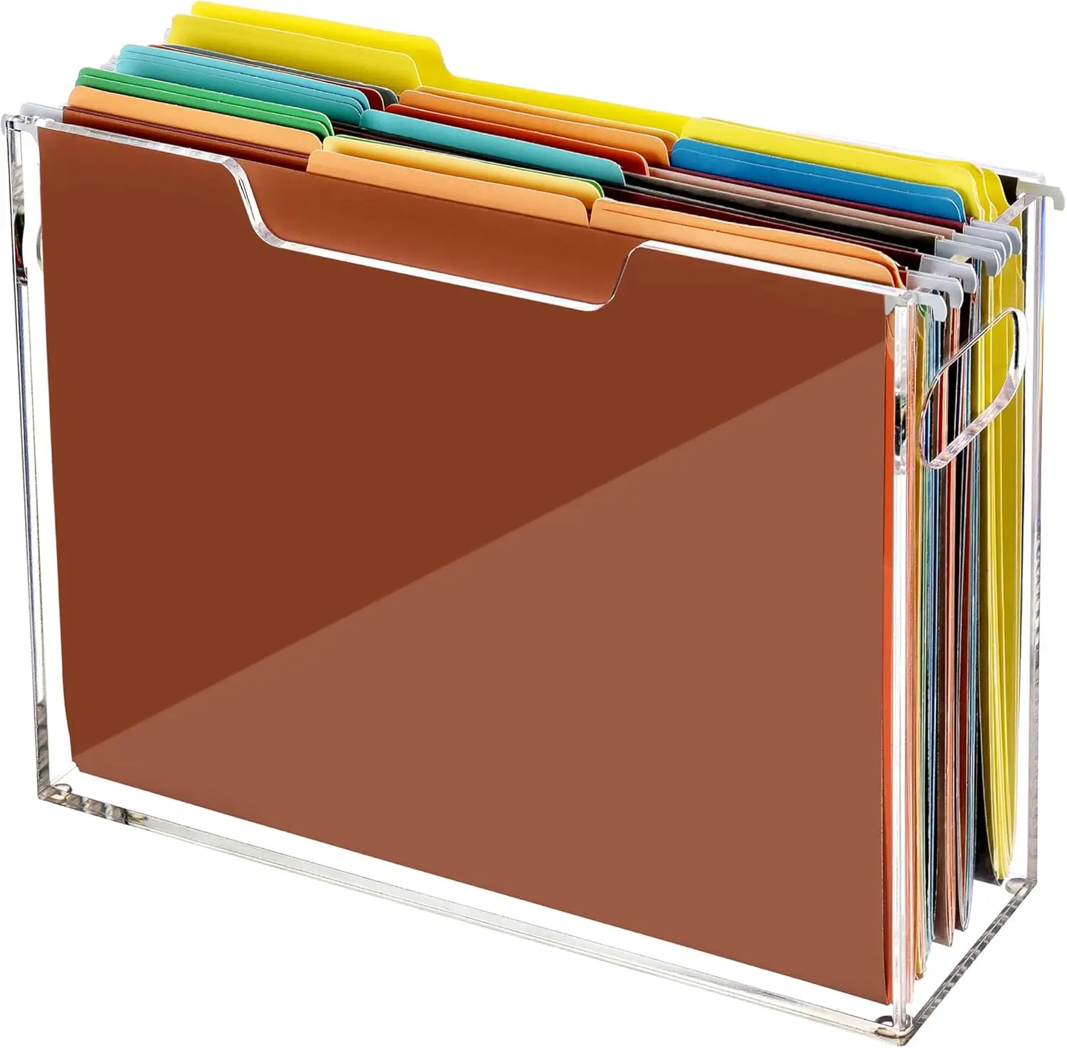 

Clear Acrylic Hanging File Organizer Box for Letter Size, Desktop Slim Storage with Handles - 1 Pack