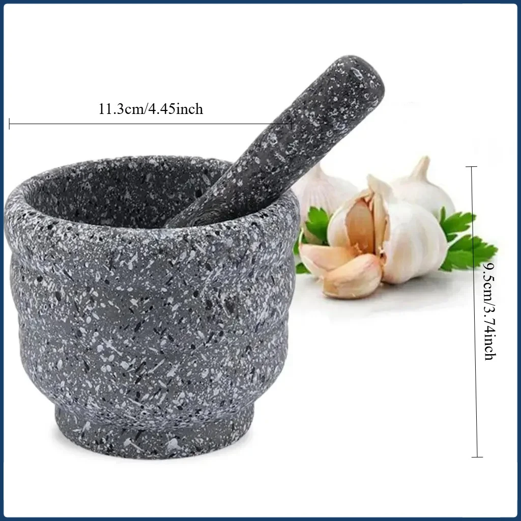 Set mortaio e pestello in plastica con colore e texture distinti, perfetto per macinare guacamole, aglio, erbe e spezie in cucina