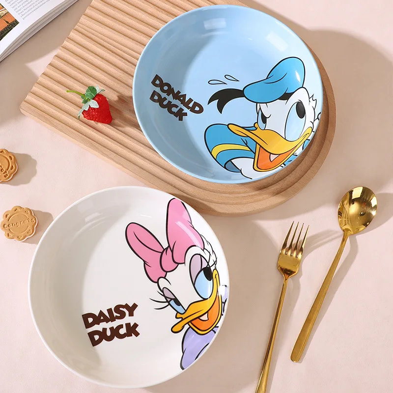 MINISO Disney Mickey 8in Piring Keramik Kartun Lucu Minnie Piring Makan Kapasitas Besar Hadiah Peralatan Makan Dapur Kawaii Tebal