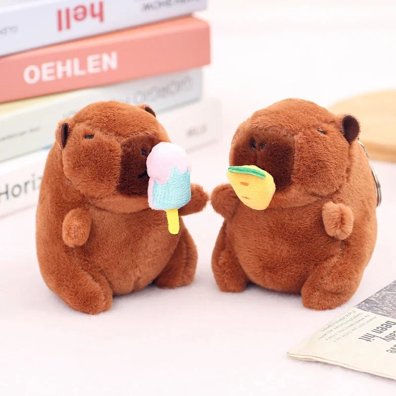 Cute Cartoon Capybara Plush Keychain 12cm Simulation Stuffed Animal Snot Pulling Pendant School Bag Charm Gift