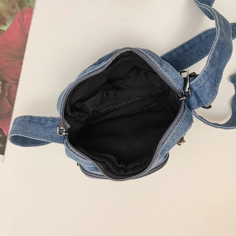 Classic Denim Multi Pocket Casual Small Shoulder Bag With Adjustable Shoulder Straps Zero Wallet Solid Color Fun Crossbody Bag