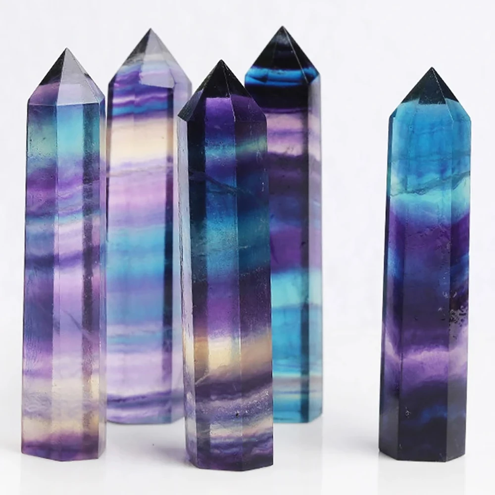 Natural Colored Fluorite Single Point Wand Witchcraft Supplies Hexagonal Prism Mineral Stones Crafts Home Decor Christmas Gifts