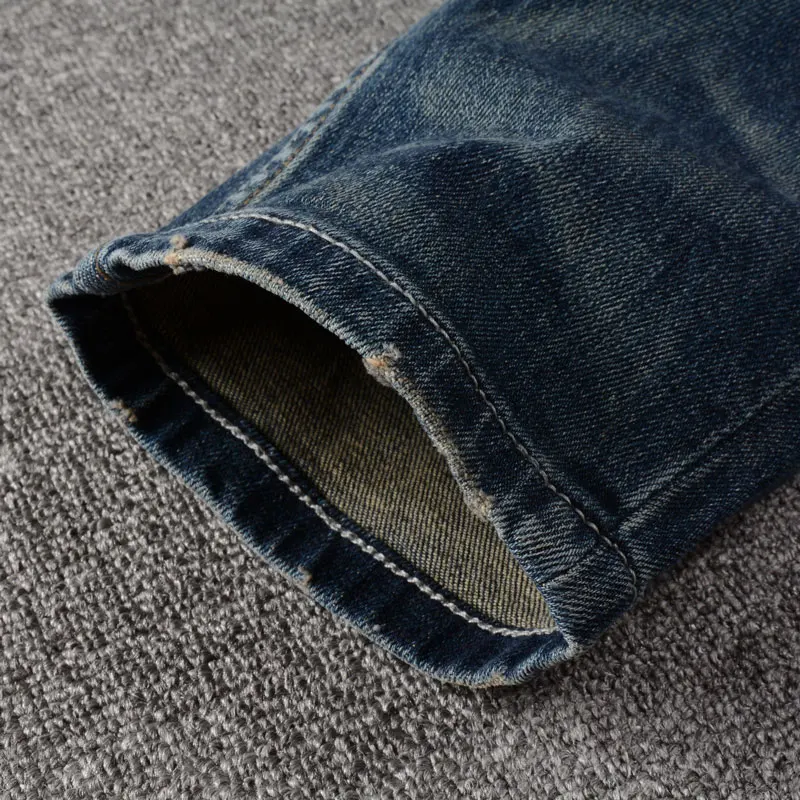 European Vintage Fashion Men Jeans High Quality Retro Blue Elastic Slim Designer Jeans Men Trousers Casual Denim Pants Hombre