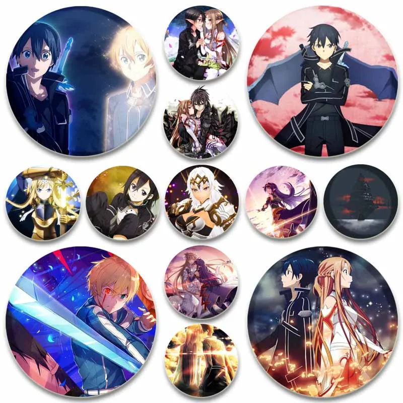 Anime Sword Art Online 32/44/58mm Simple Button Pins,Snap in Design Brooches,Daily Stylish Ornament Badge,Gifts for Friends