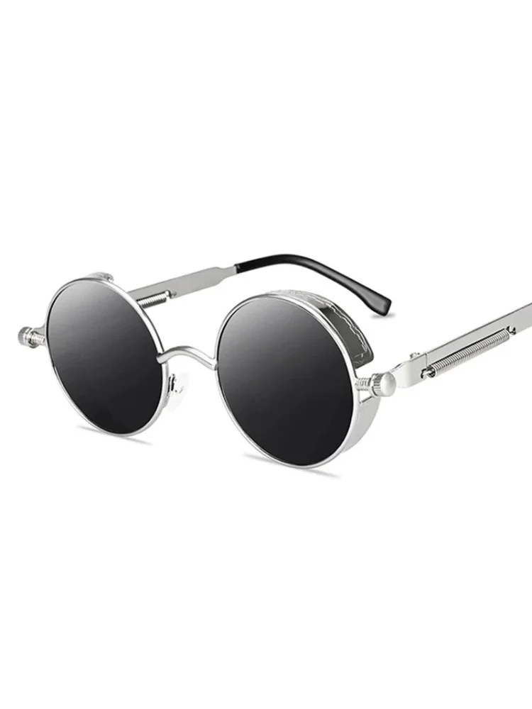 Okrągłe okulary przeciwsłoneczne marki mężczyzna kobieta gotycki Steampunk okulary przeciwsłoneczne męskie kobiece metalowe lustro w stylu Retro designerska Vintage Gafas De Sol — zdjęcie 2