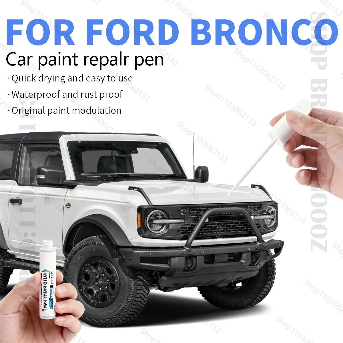 

Ручка для ремонта автомобильной краски, аксессуары для ремонта царапин, синий LB, белый YZ, серебристый JS, красный EA, оранжевый для Ford Bronco 1966-2025 гг.