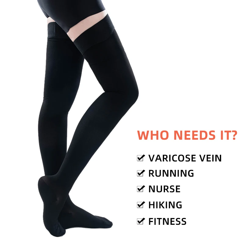 Medical Compression Stockings 20-30mmHg Graduated Pressure Thigh High Elastic Nursing Socks for Varicose Veins Edema Swelling