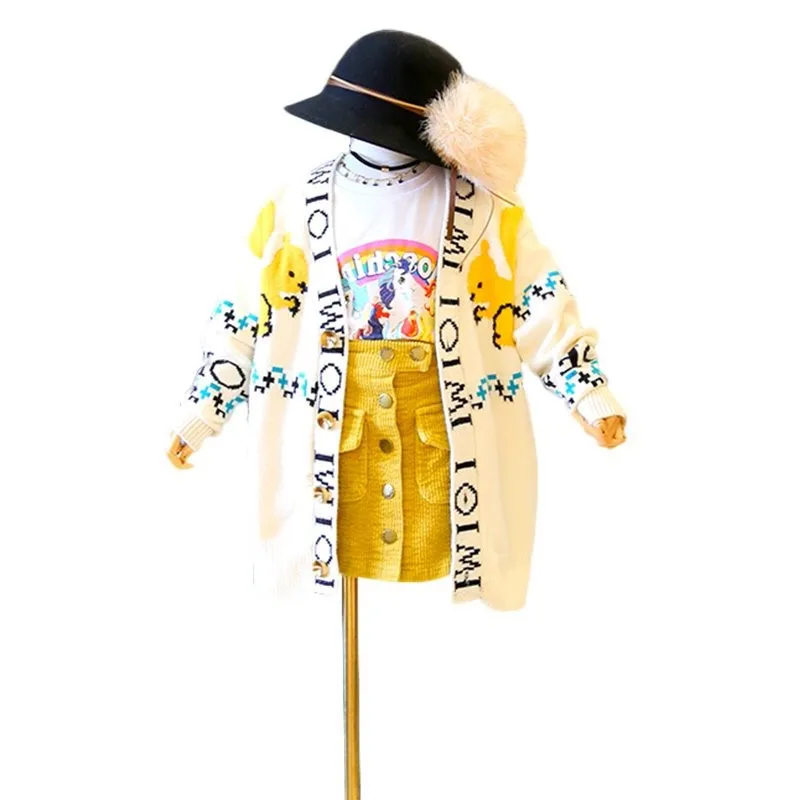 2023 Girl Baby Cartoon Printed Sweater Cardigan Coat Girls Kids Sweaters Jacket Children winter Coats Clothes