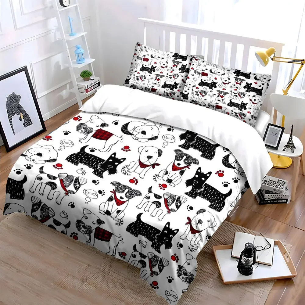 Dog Pattern Three-Piece Set Decor Multiple sizes kid's and adults' bedroom Exquisite 3PC bedding set, gift