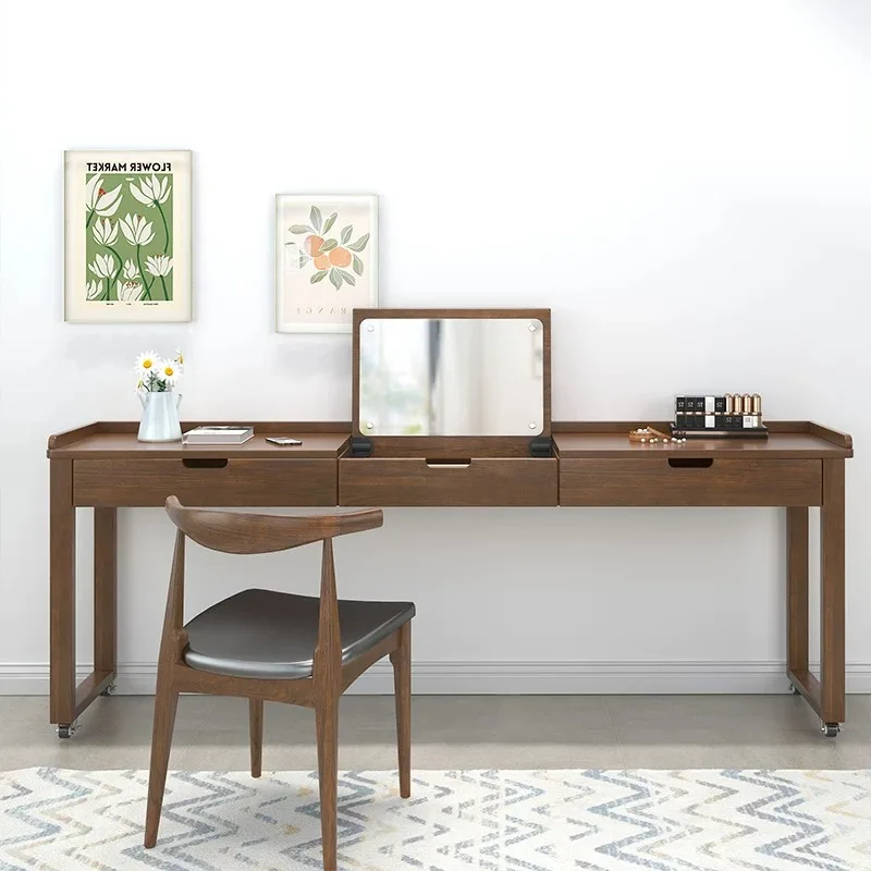 Solid wood cross-bed dresser desk integrated mobile desk lazy design home multi-functional bedroom makeup table computer