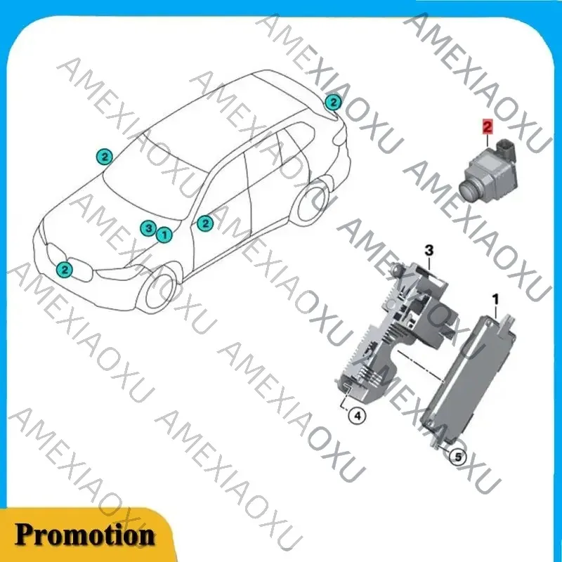 AMEXIAOXU  Car Front Camera 360 Surround View Camera 66535A0F6D7 For BMW 2 3 4 Series G42 M2 G20 G21 M3 G22 G23 G26 M4 2019-2024