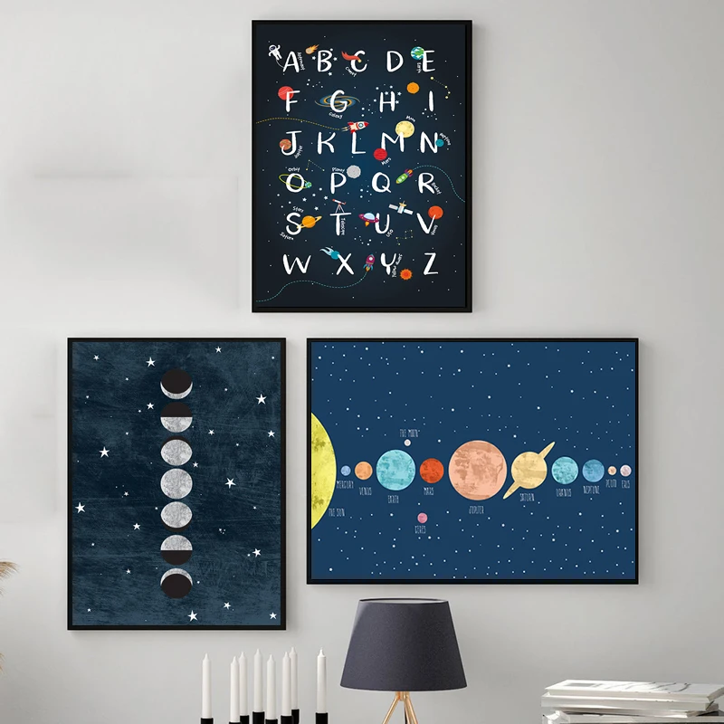 Space Themed Nursery Wall Art Prints Be Brave & Be Kind Quotes Canvas Posters Painting Baby Boy Gift Kids Room Wall Decoration