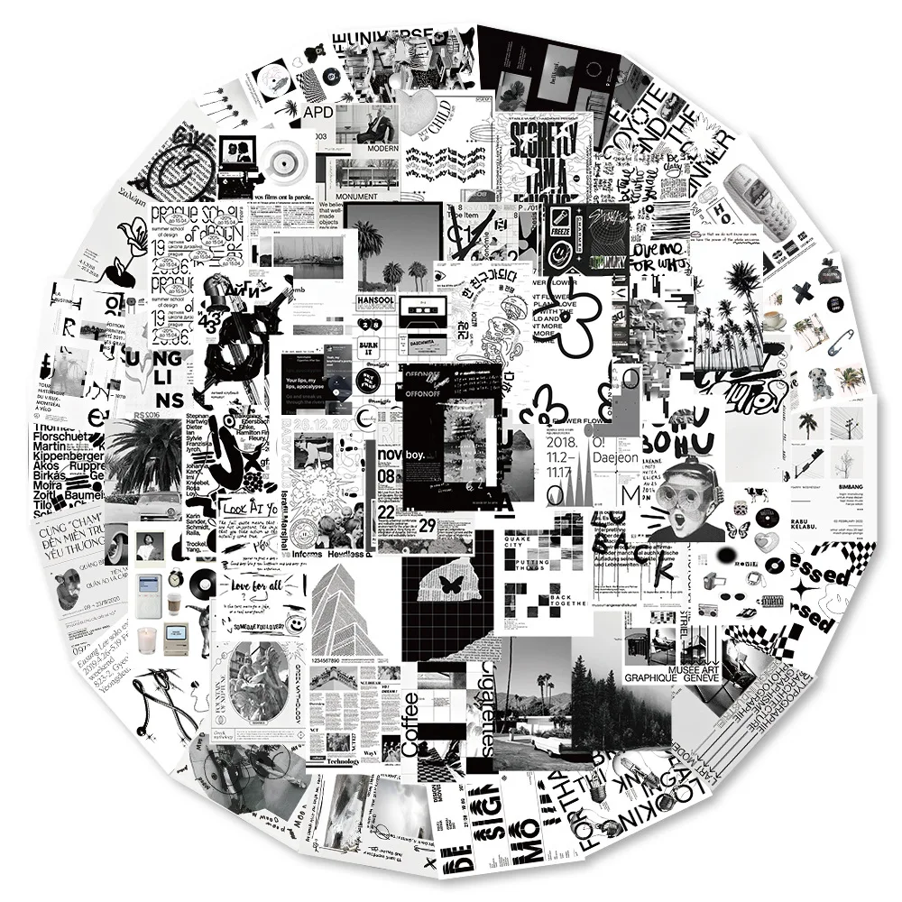 

10/30/60PCS Cool Black White Art Graffiti Stickers Ins Style Poster Decals DIY Phone Skateboard Fridge Notebook Car Decoration