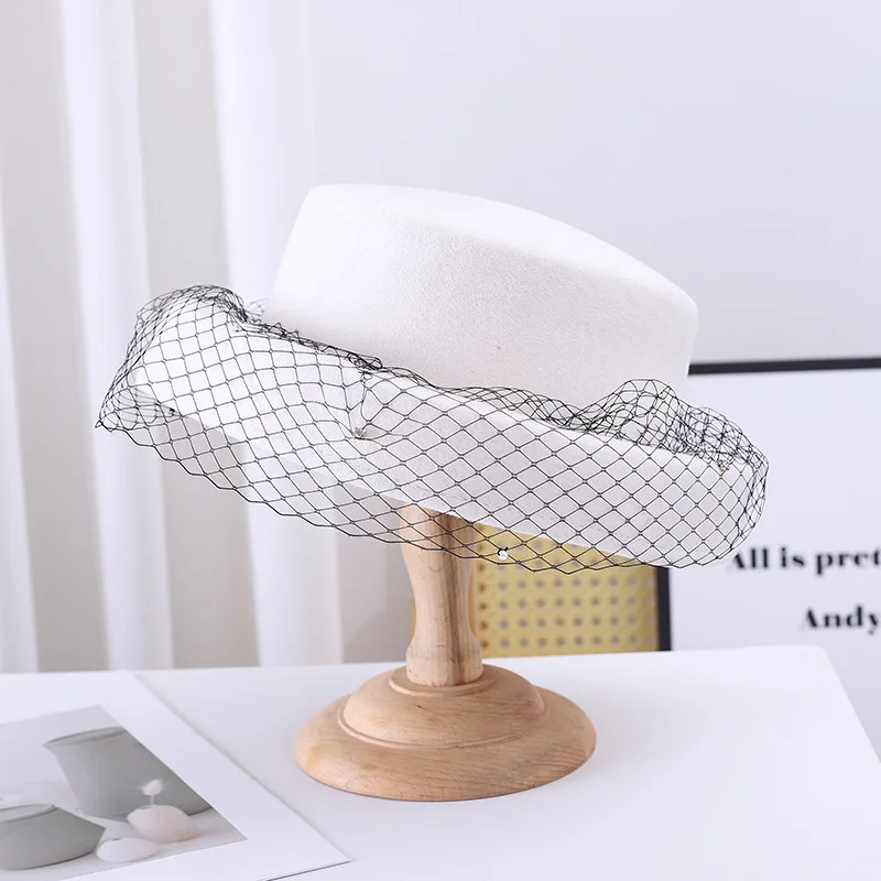 French elegant mesh beret High quality Australian wool top hat Hepburn style banquet fashion hat