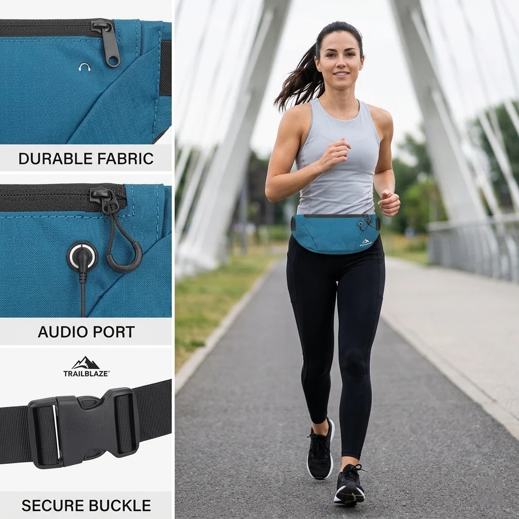 Waterproof Running Fanny Pack Nylon Adjustable Waist Belt Pouch Slim Fit Zippered Phone Holder Key Storage Running Bag