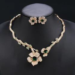 Elegant Flower Necklace Earrings, European Jewelry Bridal Wedding Party, Dress Accessories Fashion CZ Jewelry Set CN11315