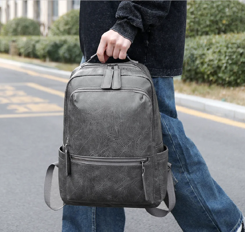 Korean New Men's Fashion Business High Quality Leather Backpacks Large Capacity Laptop School Bag Travel Shoulder Bags Totes