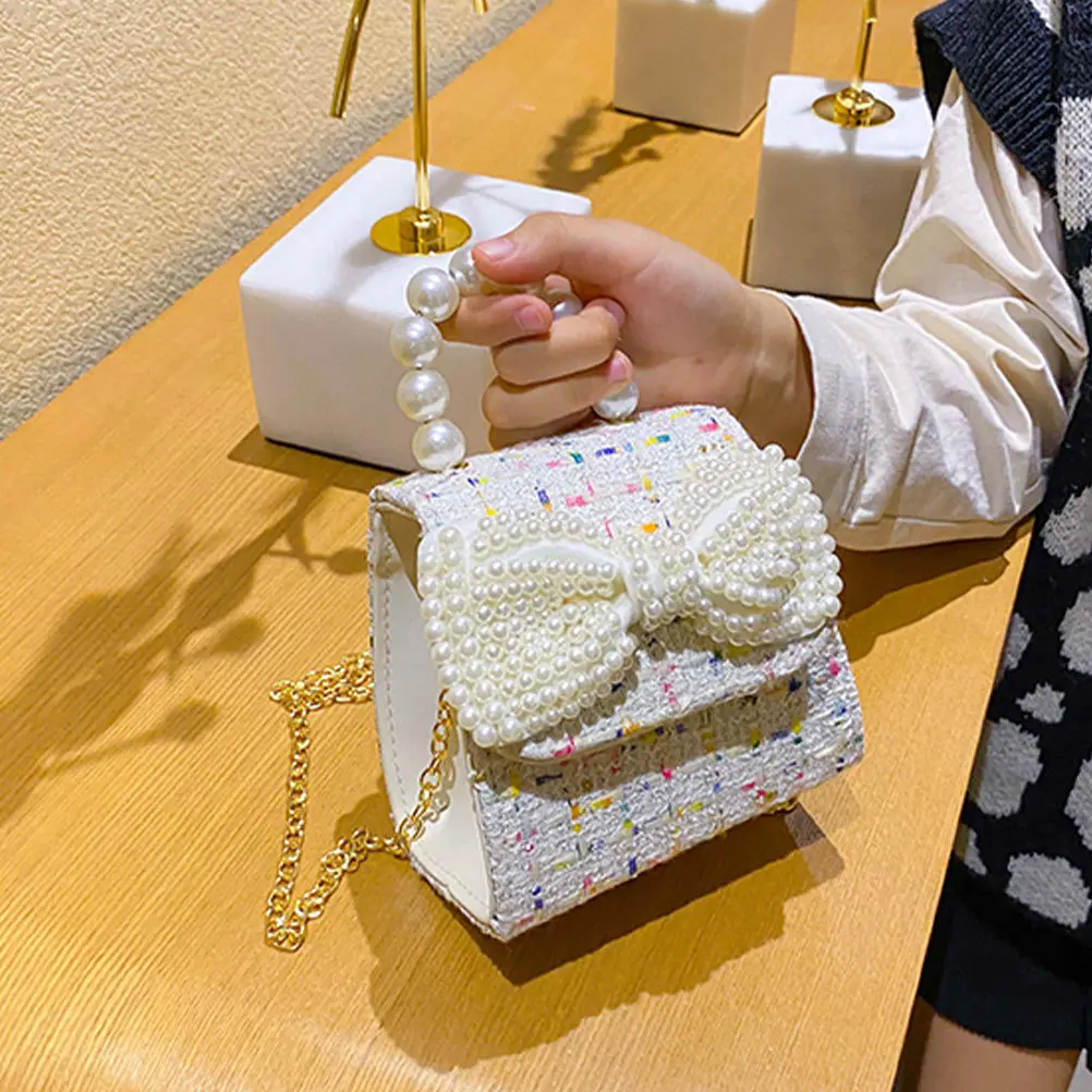 Sac à main avec nœud en perles, sac à bandoulière, petit fourre-tout à nœud papillon, poignée en perle élégante, cadeau, accessoires de jeu, décor fonctionnel