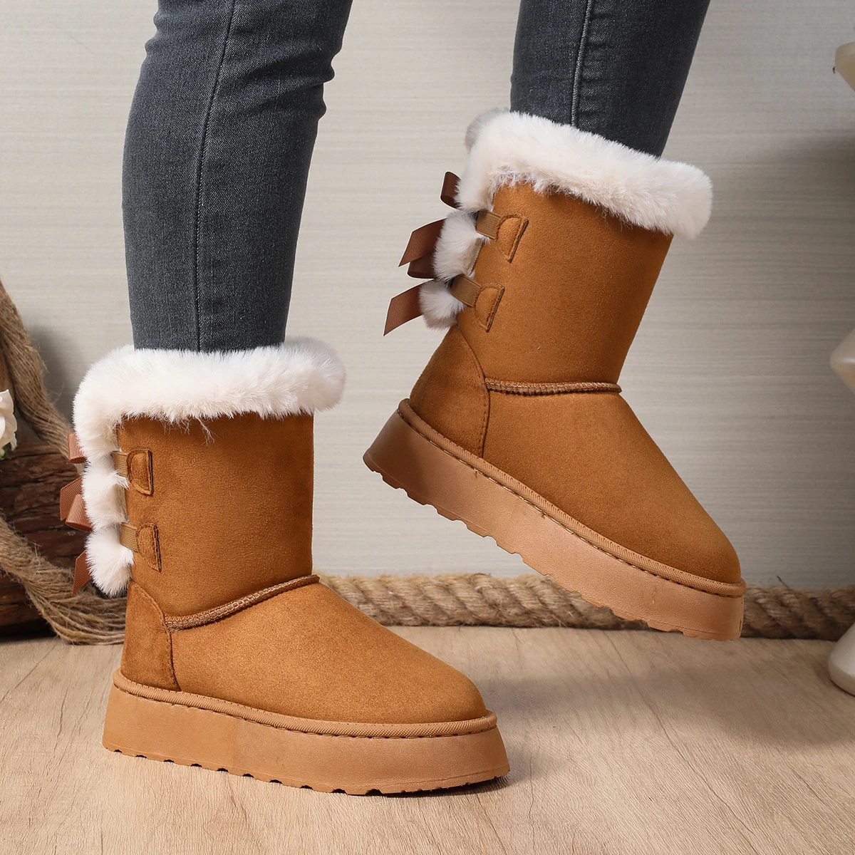 Winter Women Mid-calf Boots Thick Plush Thick Sole Non-slip Fashion Snow Boots Women Solid Color Classic Retro Shoes for Women view 4
