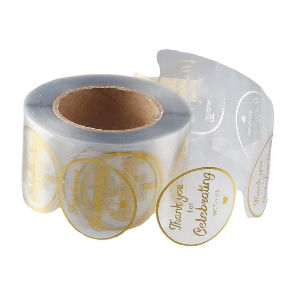 

1.5 inch Thank You for Celebrating with us Stickers Gold Foil Clear Sticker Roll Round Self Adhesive Label Gift Sealing