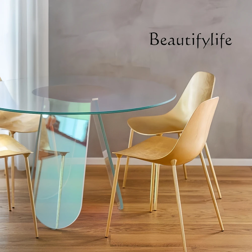 American-Style High-Grade Glass Dining Table Restaurant Home Dining Table Light Luxury round Dining Table Designer Model