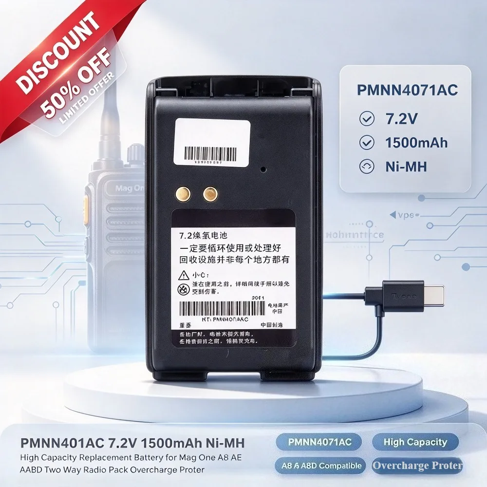 PMNN4071AC 7.2V 1500mAh Ni-MH High Capacity Replacement Battery for Mag One A8 A6 A8D Two Way Radio Pack Overcharge Protection