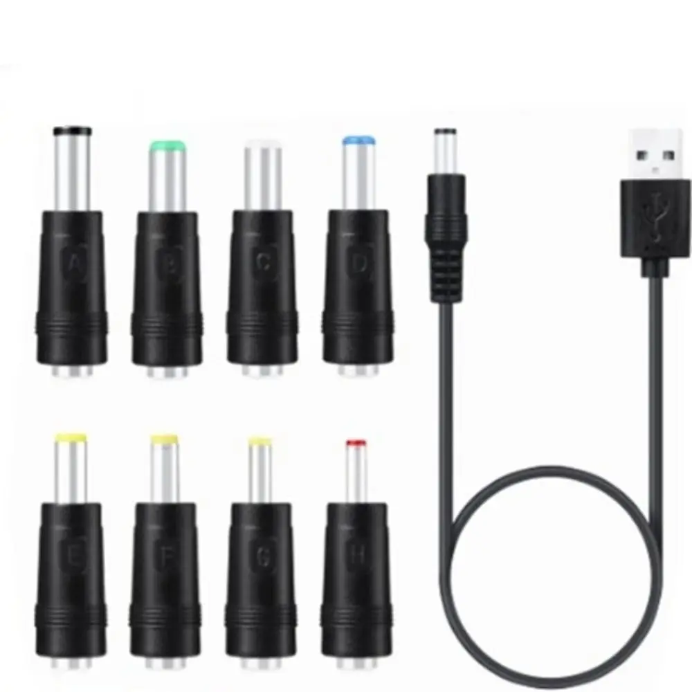 Power Cord 5.5 * 2.1mm Jack Universal Power Cable DC Connector 8 Tips USB To DC Cable 5V Output 5V Charging Cord Power Supply