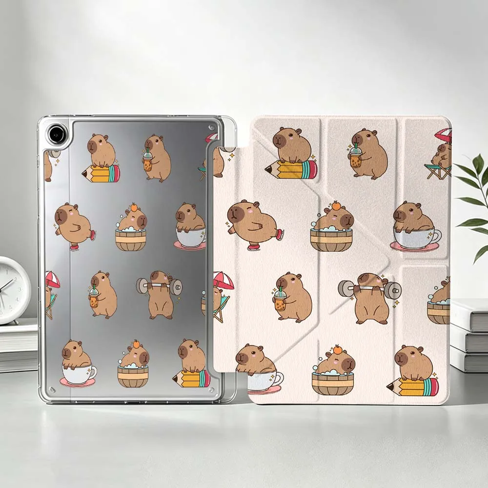 

Cartoon Capybara Pattern For Samsung Galaxy Tab S11 S10 S9 S8 S7 S6 A11 A10 A9 FE Plus Lite Foldable 3Y Tablet Case Soft